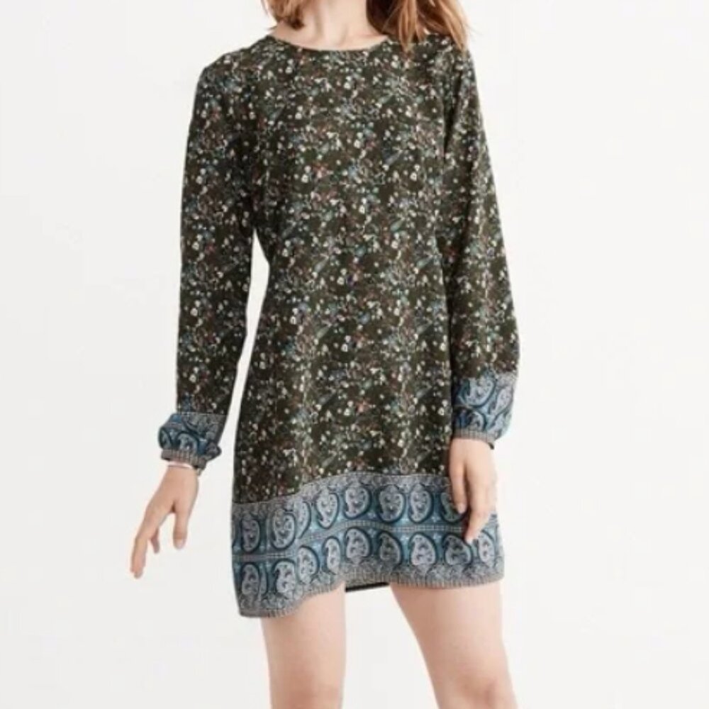 Abercrombie & Fitch Paisley Mini Dress, Long Sleeve - Womens Small Petite